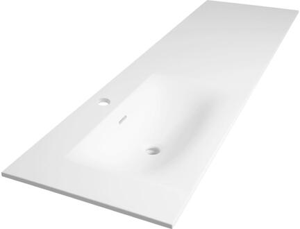 Brauer Glacier Wastafel Asymmetrisch - 160 cm - met 1 Spoelbak Links en 1 Kraangat - Fine Stone Mat Wit