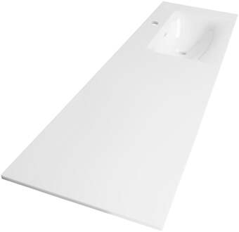 Brauer Glacier Wastafel Asymmetrisch - 160 cm - met 1 Spoelbak Rechts en 0 Kraangaten - Fine Stone Mat Wit