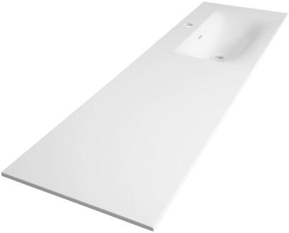 Brauer Glacier Wastafel Asymmetrisch - 160 cm - met 1 Spoelbak Rechts en 1 Kraangat - Fine Stone Mat Wit