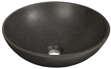 Brauer Glad (dunne rand) Waskom Opbouw - 42x42x14cm - zonder overloop - rond - natuursteen basalt WK-ML42ROAN Basalt Mat (Zwart)