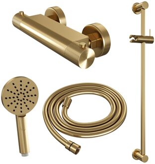 Brauer Gold Carving Douchekraan opbouw - glijstang - 1 functie - 2 carving knoppen - handdouche rond 3 standen - PVD - geborsteld goud 5-GG-086-2 Goud geborsteld PVD