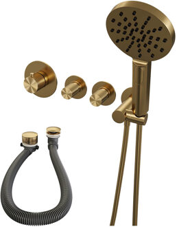 Brauer Gold Carving inbouw badkraan met badvulcombinatie en 3 standen handdouche geborsteld messing PVD