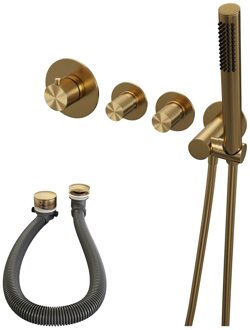 Brauer Gold carving inbouw - douchegarnituur - 3 carving knoppen - handdouche staaf 1 stand - PVD - goud geborsteld 5-GG-095