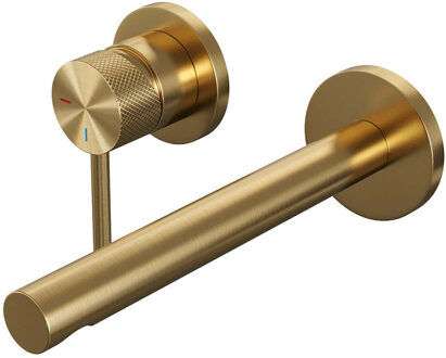 Brauer Gold Carving inbouw wastafelkraan met rechte uitloop, lange handgreep en ColdStart geborsteld messing PVD links