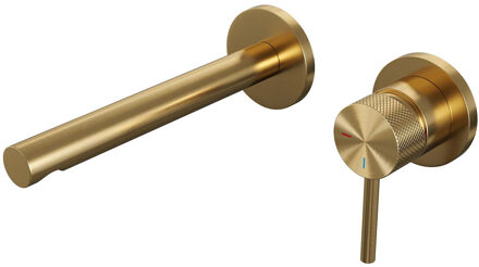 Brauer Gold Carving Wastafelmengkraan inbouw - rechte uitloop links - hendel lang smal carving- model A 1 - PVD - geborsteld goud 5-GG-004-S6-65 Goud geborsteld