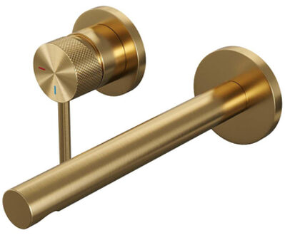 Brauer Gold Carving Wastafelmengkraan inbouw - rechte uitloop rechts - hendel lang smal carving- model A2 PVD - geborsteld goud 5-GG-083-S6-65 Goud geborsteld