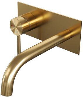 Brauer Gold Edition ColdStart wastafelkraan inbouw gebogen uitloop met achterplaat model A2 geborsteld messing PVD