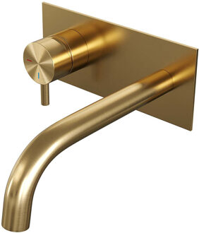 Brauer Gold Edition ColdStart wastafelkraan inbouw gebogen uitloop met achterplaat model B2 geborsteld messing PVD