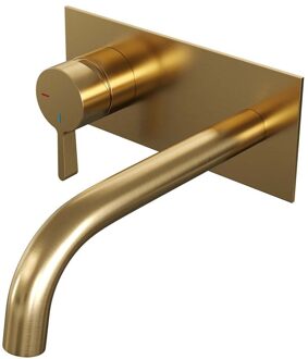 Brauer Gold Edition ColdStart wastafelkraan inbouw gebogen uitloop met achterplaat model E2 geborsteld messing PVD