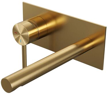 Brauer Gold Edition ColdStart wastafelkraan inbouw rechte uitloop met achterplaat model A2 geborsteld messing PVD