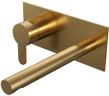 Brauer Gold Edition ColdStart wastafelkraan inbouw rechte uitloop met achterplaat model D2 geborsteld messing PVD