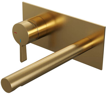 Brauer Gold Edition ColdStart wastafelkraan inbouw rechte uitloop met achterplaat model E2 geborsteld messing PVD