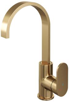 Brauer Gold Edition Hoge Opbouw Wastafelmengkraan met Draaibare Platte Uitloop Model C Goud Geborsteld PVD