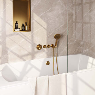 Brauer Gold Edition inbouw badkraan met badvulcombinatie en 3 standen handdouche geborsteld messing PVD