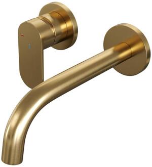 Brauer Gold Edition Inbouw Wastafelmengkraan met Gebogen Uitloop en Rozetten Model C2 Goud Geborsteld PVD