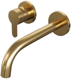 Brauer Gold Edition Inbouw Wastafelmengkraan met Gebogen Uitloop en Rozetten Model D2 Goud Geborsteld PVD