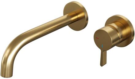 Brauer Gold Edition Inbouw Wastafelmengkraan met Gebogen Uitloop en Rozetten Model E1 Goud Geborsteld PVD