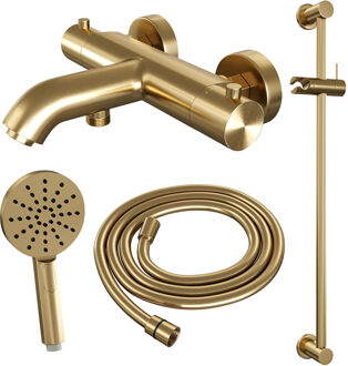 Brauer Gold Edition thermostatische badkraan met glijstang en 3 standen handdouche geborsteld messing PVD