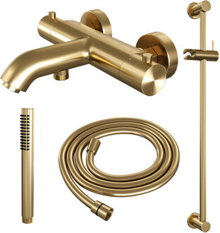 Brauer Gold Edition thermostatische badkraan met glijstang en staafhanddouche geborsteld messing PVD