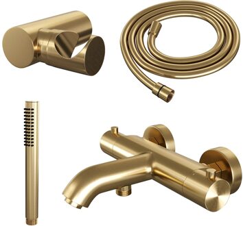 Brauer Gold Edition thermostatische badkraan met wandhouder en staafhanddouche geborsteld messing PVD