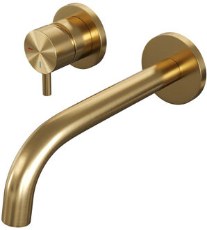 Brauer Gold Edition Wastafelmengkraan inbouw - gebogen uitloop rechts - hendel kort smal - model B2 PVD - geborsteld goud 5-GG-083-B5-65 Goud geborsteld