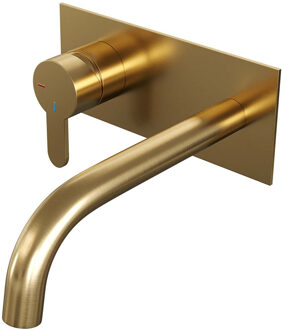 Brauer Gold Edition Wastafelmengkraan inbouw - gebogen uitloop rechts - hendel plat smal - afdekplaat - model D2 PVD - geborsteld goud 5-GG-083-B4 Goud geborsteld