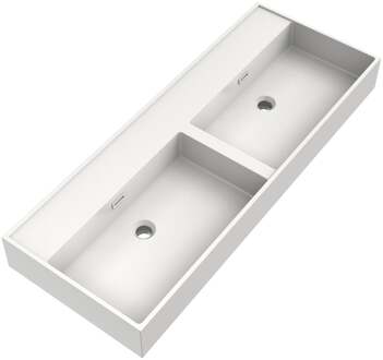 Brauer Gravity Wastafel - 120 cm - met 2 Spoelbakken en 0 Kraangaten - Mineraalmarmer Zijdeglans Wit