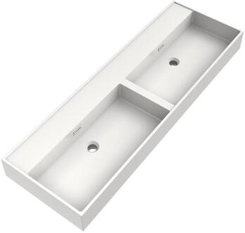 Brauer Gravity Wastafel - 140 cm - met 2 Spoelbakken en 0 Kraangaten - Mineraalmarmer Zijdeglans Wit