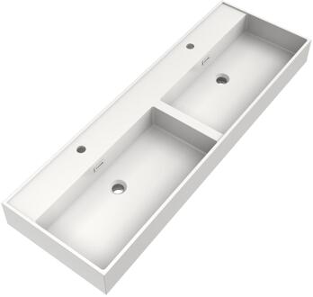 Brauer Gravity Wastafel - 140 cm - met 2 Spoelbakken en 2 Kraangaten - Mineraalmarmer Zijdeglans Wit