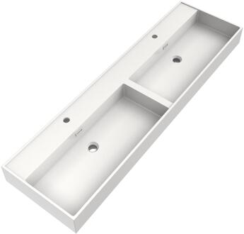 Brauer Gravity Wastafel - 160 cm - met 2 Spoelbakken en 2 Kraangaten - Mineraalmarmer Zijdeglans Wit