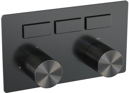 Brauer Gunmetal Carving - 3 Weg - Inbouwthermostaat - Drukknoppen - In/afbouwdelen - Gunmetal Geborsteld PVD