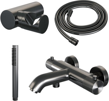 Brauer Gunmetal Carving Badkraan - douchegarnituur - handdouche staaf 1 stand - carving knop - PVD - geborsteld gunmetal 5-GM-246 Gunmetal geborsteld PVD (antraciet)