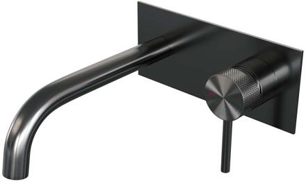 Brauer Gunmetal Carving Inbouw Wastafelmengkraan met Gebogen Uitloop en Afdekplaat Model A1 Gunmetal Geborsteld PVD