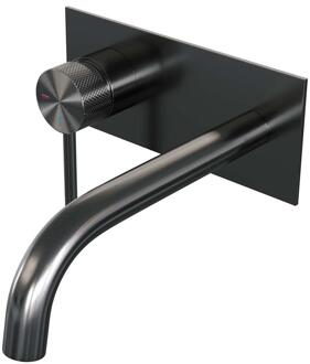Brauer Gunmetal Carving Inbouw Wastafelmengkraan met Gebogen Uitloop en Afdekplaat Model A2 Gunmetal Geborsteld PVD