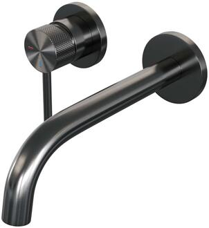 Brauer Gunmetal Carving Inbouw Wastafelmengkraan met Gebogen Uitloop en Rozetten Model A2 Gunmetal Geborsteld PVD