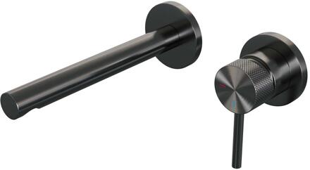 Brauer Gunmetal Carving Inbouw Wastafelmengkraan met Rechte Uitloop en Rozetten Model A1 Gunmetal Geborsteld PVD