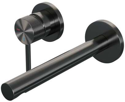 Brauer Gunmetal Carving Inbouw Wastafelmengkraan met Rechte Uitloop en Rozetten Model A2 Gunmetal Geborsteld PVD