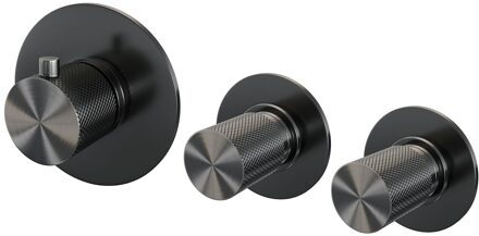 Brauer Gunmetal Carving inbouwthermostaat - met inbouwdeel - 3 carving knoppen - PVD - geborsteld gunmetal 5-GM-089 Gunmetal geborsteld PVD (antraciet)