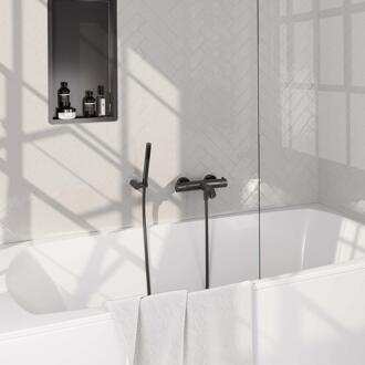 Brauer Gunmetal Carving Opbouw Baddouche Thermostaatkraan - Wandhouder - Staaf - Doucheslang - Handdouche - Gunmetal Geborsteld Pvd