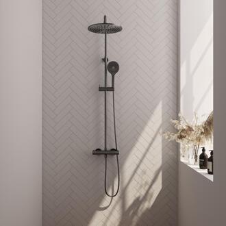 Brauer Gunmetal Carving Opbouw Thermostatische Regendoucheset - Hoofddouche 30 cm - Handdouche 3 Standen - Doucheslang - Gunmetal Geborsteld Pvd