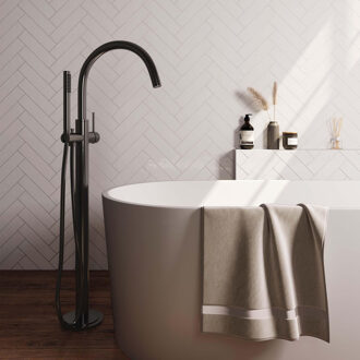 Brauer Gunmetal Carving Staande Badkraan - handdouche staaf 1 stand - 2 carving knoppen -geborsteld gunmetal 5-GM-262 Gunmetal geborsteld PVD (antraciet)