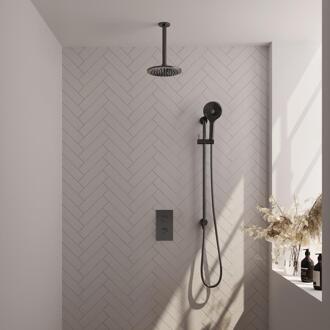 Brauer Gunmetal Carving Thermostatische Regendoucheset Inbouw - Hoofddouche 20 cm - 3 Weg - Handdouche 3 Standen - Doucheslang - Geintegreerde Glijstang - Gunmetal