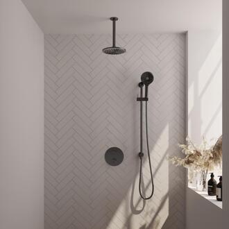 Brauer Gunmetal Carving Thermostatische Regendoucheset Inbouw - Hoofddouche 20 cm - 3 Weg - Handdouche Rond 3 Standen - Doucheslang - Geintegreerde Glijstang - Gunmetal