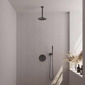 Brauer Gunmetal Carving Thermostatische Regendoucheset Inbouw - Hoofddouche 20 cm - 3 Weg - Handdouche Rond - Doucheslang - Wandaansluitbocht - Gunmetal