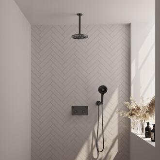 Brauer Gunmetal Carving Thermostatische Regendoucheset Inbouw - Hoofddouche 20 cm - Met Drukknoppen - Handdouche 3 Standen - Doucheslang - Wandaansluitbocht - Gunmetal