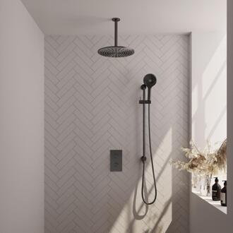 Brauer Gunmetal Carving Thermostatische Regendoucheset Inbouw - Hoofddouche 30 cm - 3 Weg - Handdouche 3 Standen - Doucheslang - Geintegreerde Glijstang - Gunmetal