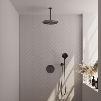 Brauer Gunmetal Carving Thermostatische Regendoucheset Inbouw - Hoofddouche 30 cm - 3 Weg - Handdouche Rond 3 Standen - Doucheslang - Wandaansluitbocht - Gunmetal