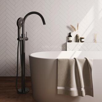 Brauer Gunmetal Carving Vrijstaande Vrijstaand Badmengkraan - met 3 Standen Handdouche - Doucheslang - Gunmetal Geborsteld Pvd