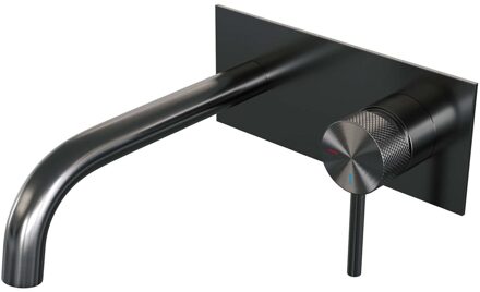 Brauer Gunmetal Carving Wastafelmengkraan inbouw - gebogen uitloop links - hendel lang smal carving- afdekplaat - model A 1 - PVD - geborsteld gunmetal 5-GM-004-B6 Gunmetal geborsteld PVD (antraciet)