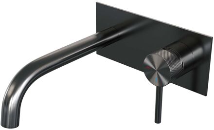 Brauer Gunmetal Carving Wastafelmengkraan inbouw - gebogen uitloop links - hendel lang smal carving- afdekplaat - model A 1 - PVD - geborsteld gunmetal 5-GM-004-B6 Gunmetal geborsteld PVD (antraciet)